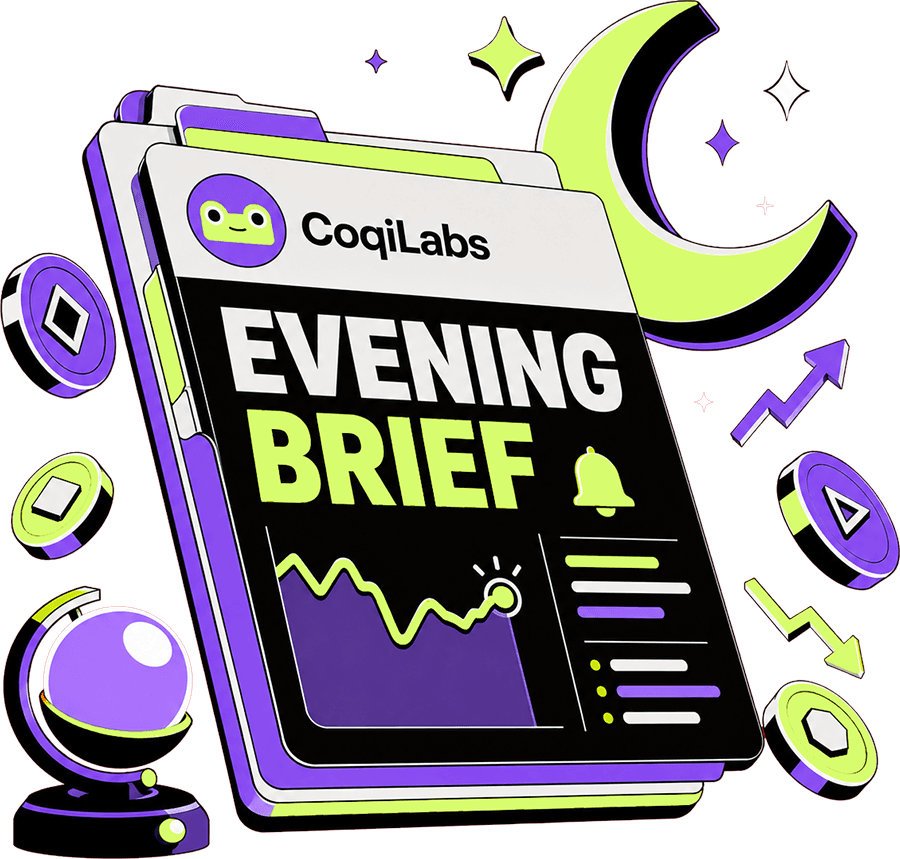 CoqiLabs evening market wrap illustration.