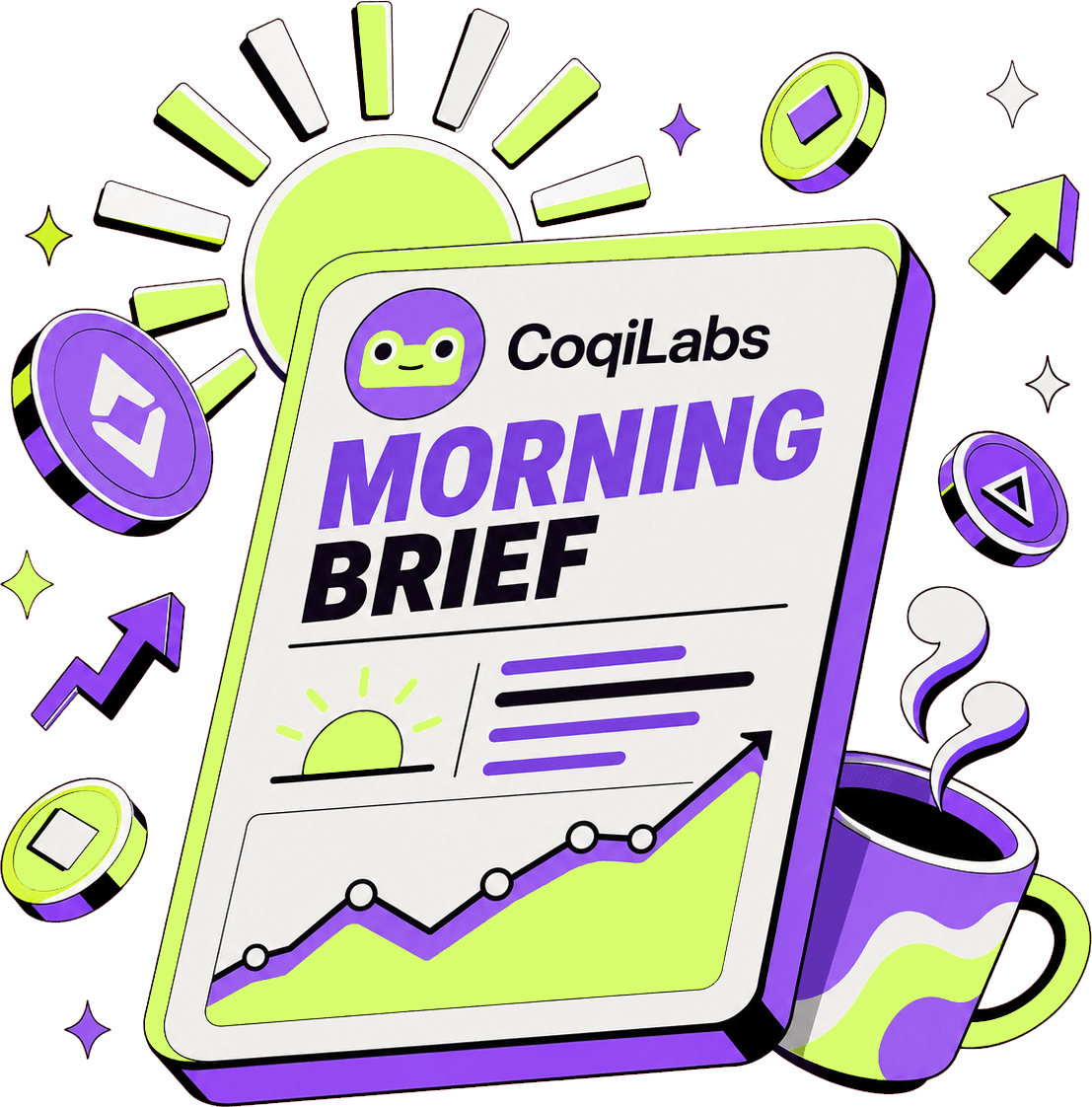 CoqiLabs morning market briefing illustration.