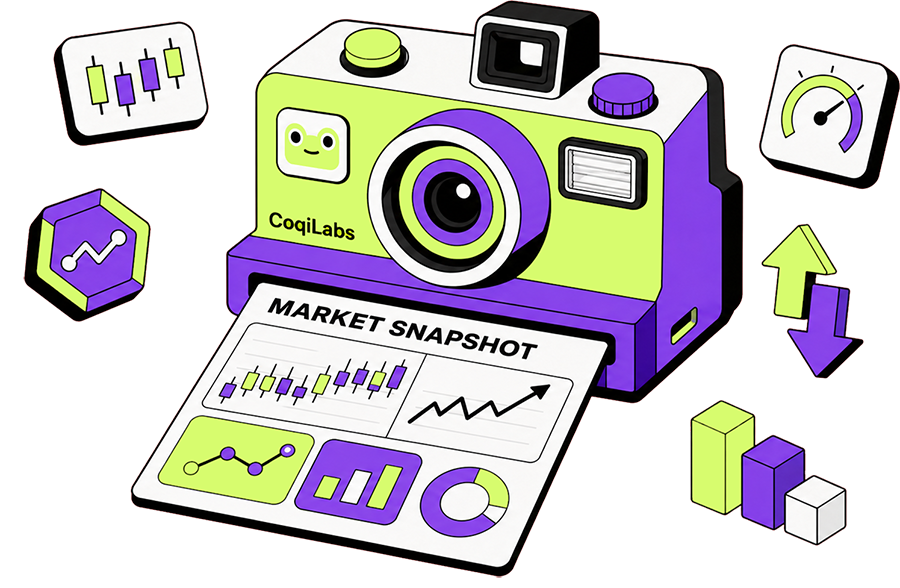 CoqiLabs Market Snapshot camera illustration.